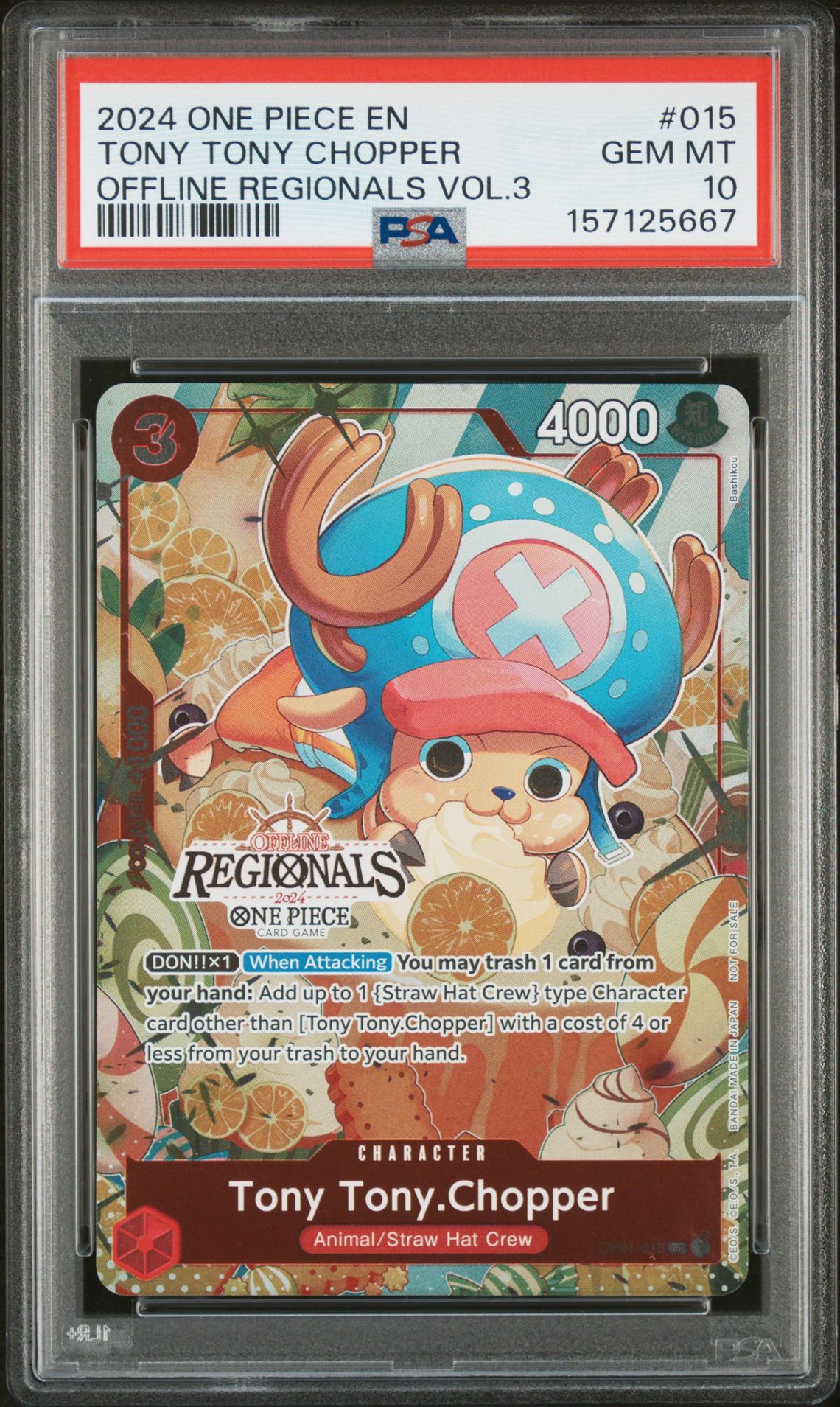 2024 ONE PIECE OFFLINE REGIONALS PACK 2024 VOL.3 TONY TONY CHOPPER  015 GEM MT 10 front