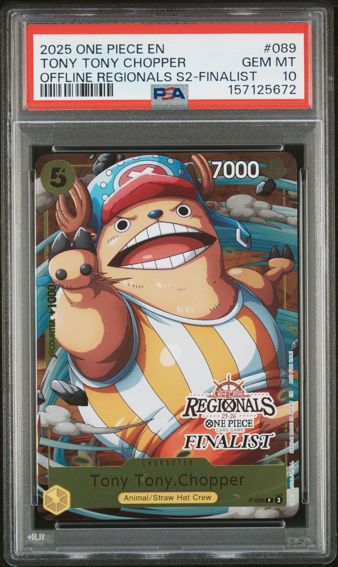 2025 One Piece Offline Regionals Pack 2025 Season 2 Tony Tony Chopper #089 (Offline Regionals S2-Finalist) Gem Mt 10 front view - PSA graded GEM MT 10