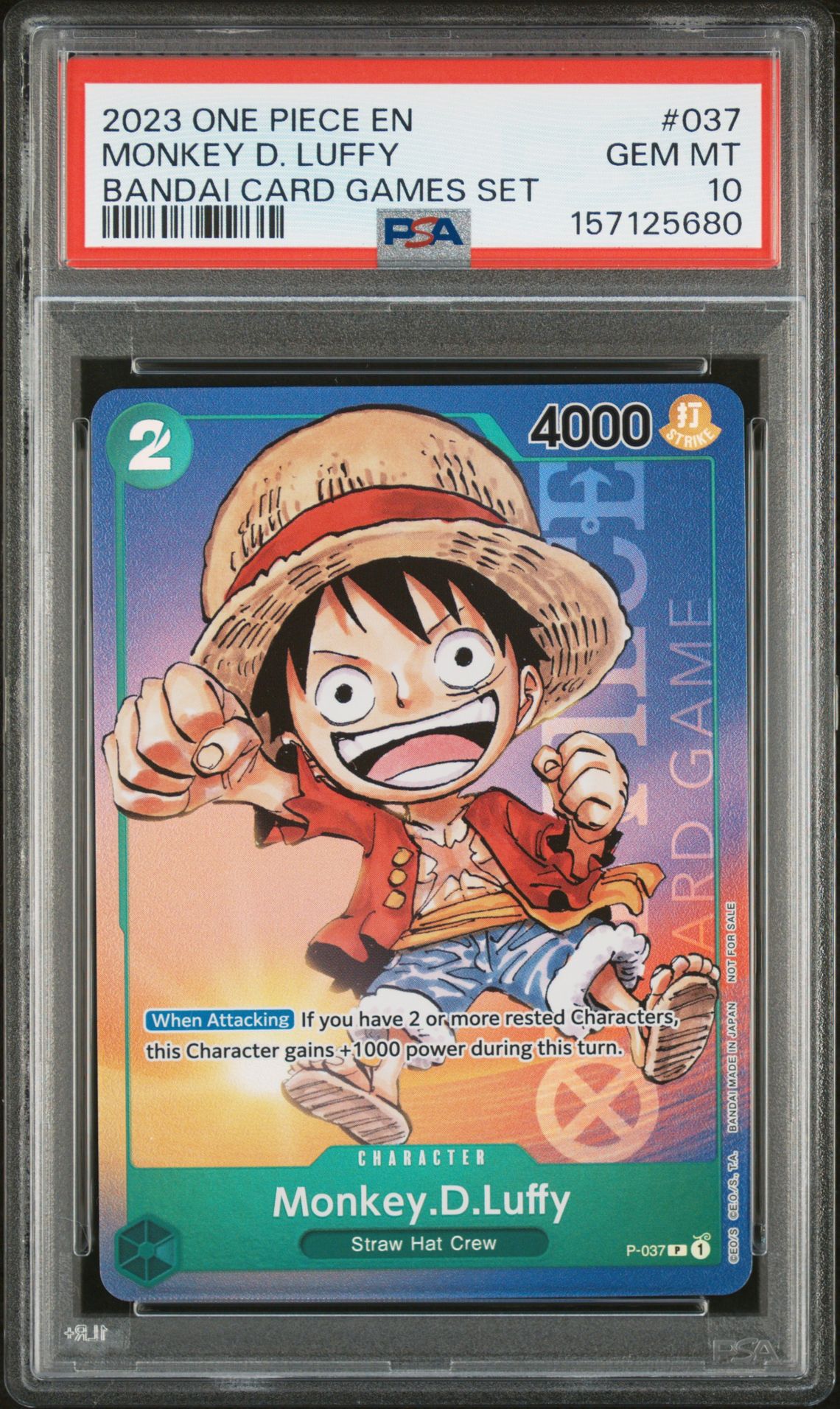 2023 ONE PIECE PROMOS MONKEY D. LUFFY BANDAI CARD GAMES SET 037 GEM MT 10 front
