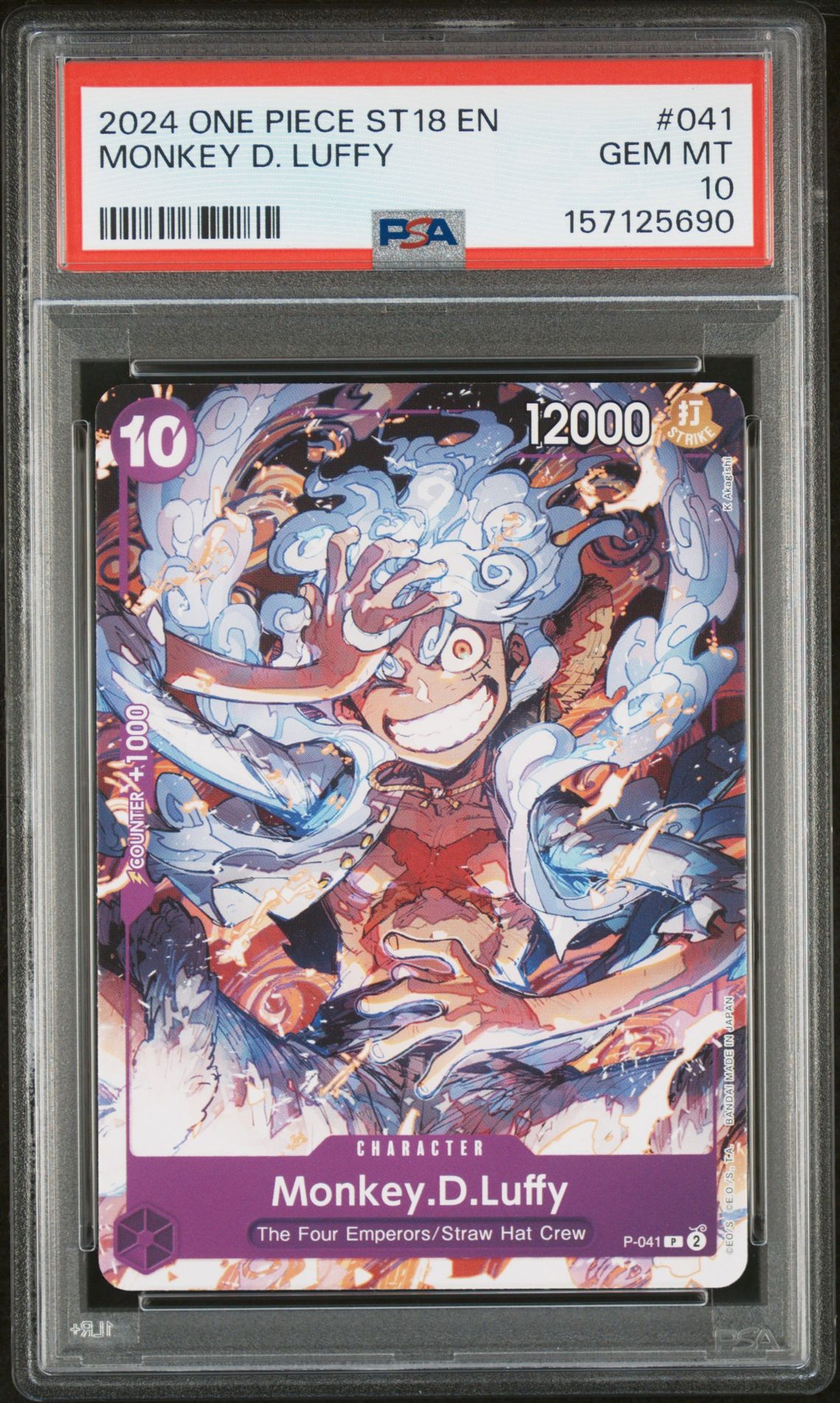 2024 One Piece Starter Deck St18-Purple Monkey D. Luffy Monkey D. Luffy #041 Gem Mt 10 front view - PSA graded GEM MT 10
