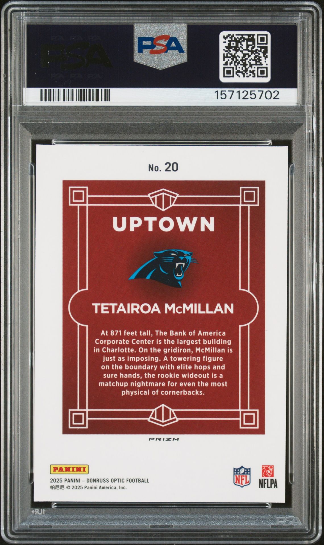 2025 Panini Donruss Optic Uptown Tetairoa Mcmillan #20 Nm-Mt 8 back