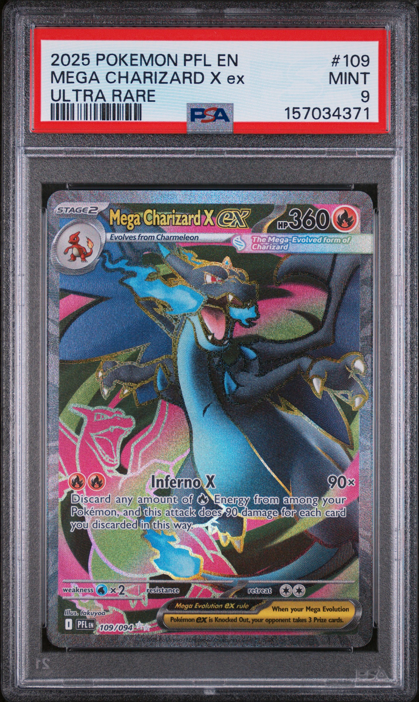 2025 #109 Mega Charizard X EX PSA 9 Pfl EN-Phantasmal Flames