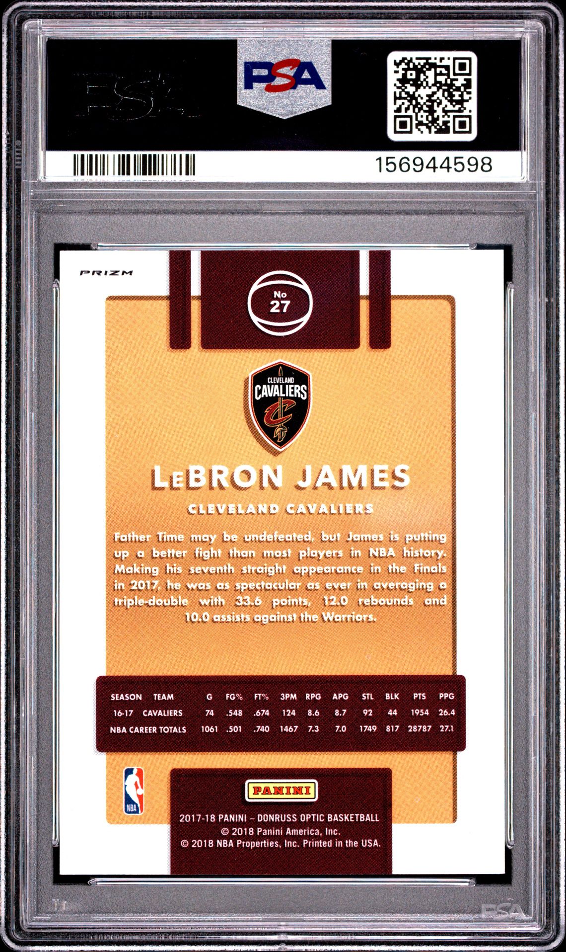 2017 Panini Donruss Optic Lebron James #27 (White Sparkle) Mint 9 back