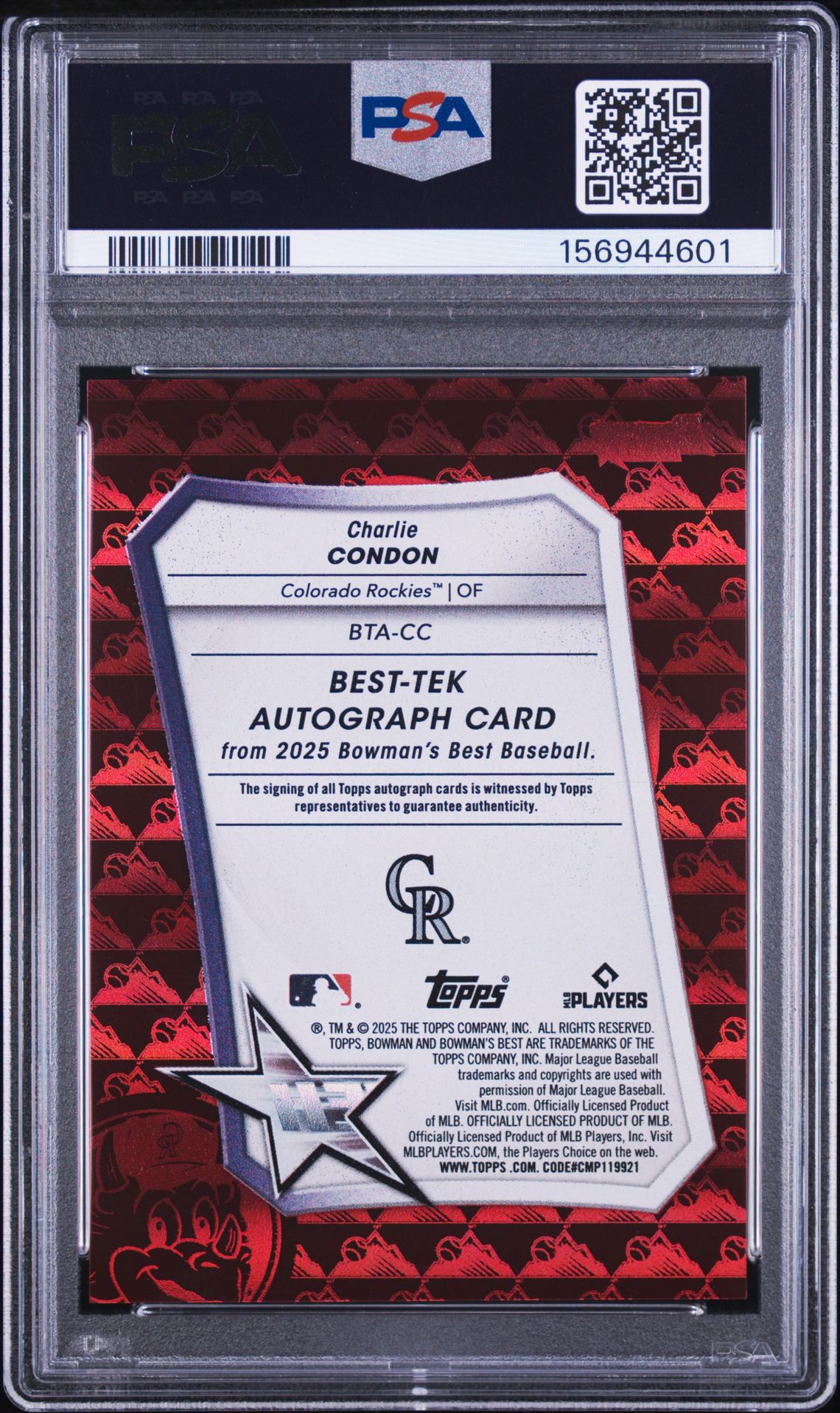 2025 Bowman's Best Best Tek Autographs Charlie Condon #Bta-Cc (Best Tek Autograph-Red) Mint 9 back