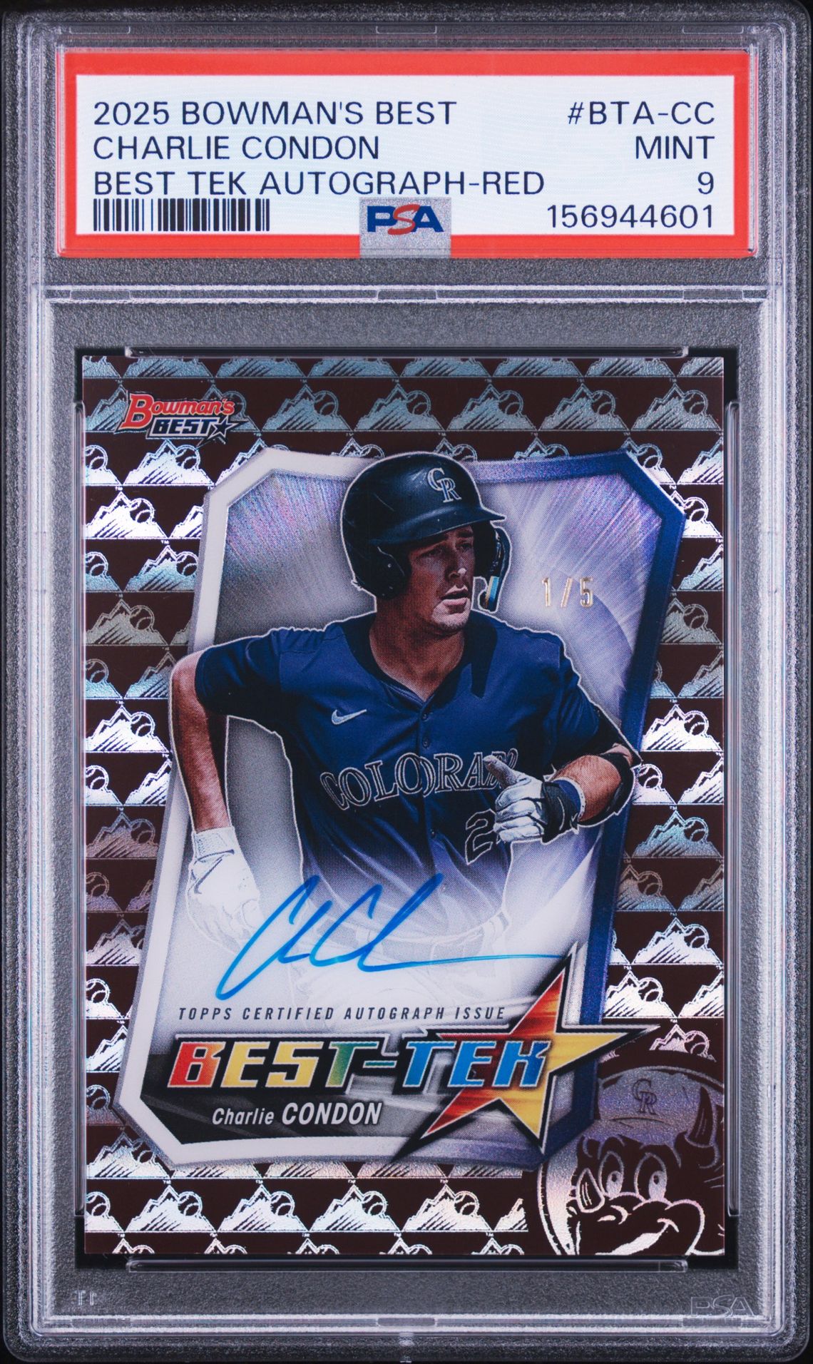 2025 Bowman's Best Best Tek Autographs Charlie Condon #Bta-Cc (Best Tek Autograph-Red) Mint 9 front