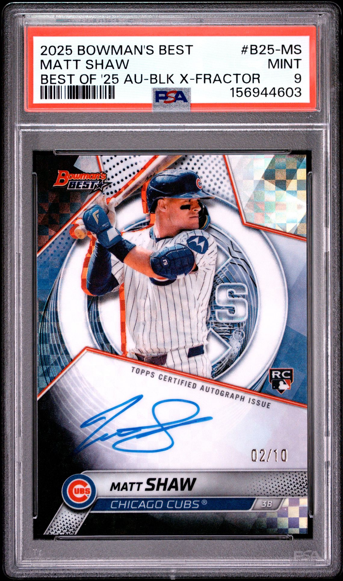 2025 Bowman's Best Best Of 2025 Autographs Matt Shaw #B25-Ms (Best Of '25 Au-Blk X-Fractor) Mint 9 front