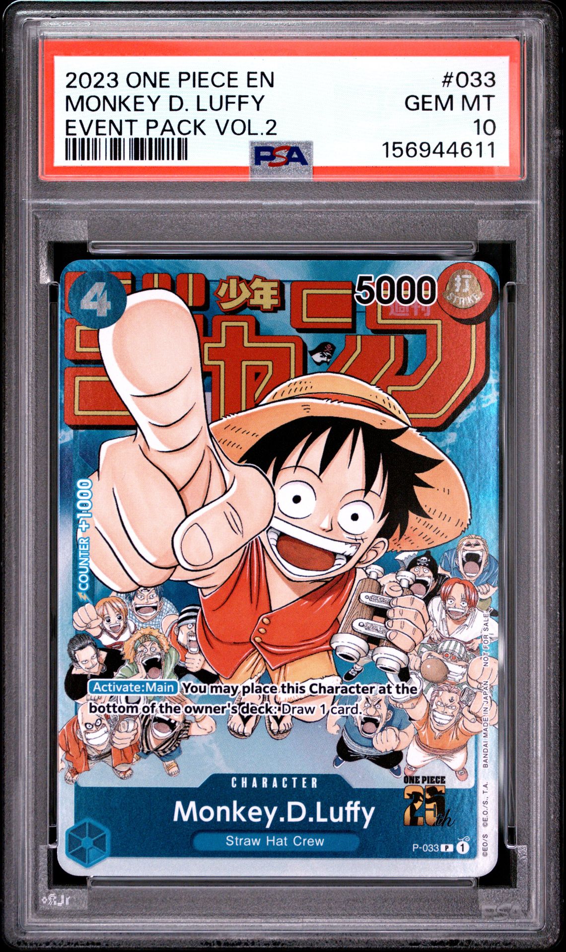 2023 One Piece Promos Monkey D. Luffy #033 (Event Pack Vol.2) Gem Mt 10 front view - PSA graded GEM MT 10