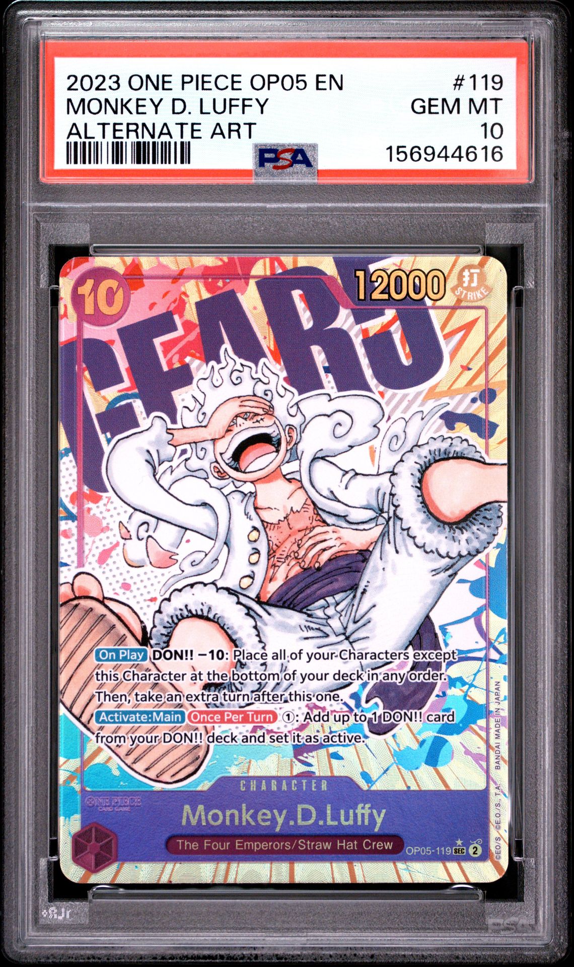 2023 One Piece Op05-Awakening Of The New Era Monkey D. Luffy #119 (Alternate Art) Gem Mt 10 front view - PSA graded GEM MT 10