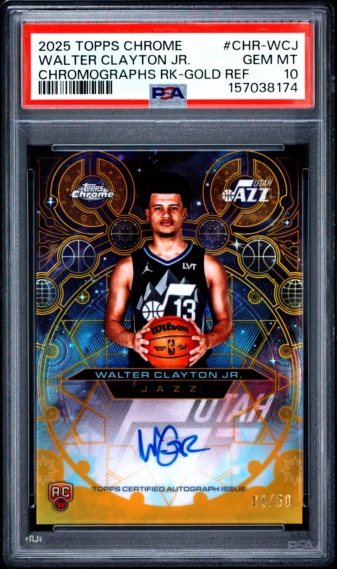 2025 Topps Chrome Chromographs Rookies Walter Clayton Jr. #Chr-Wcj (Chromographs Rk-Gold Ref) Gem Mt 10 front view - PSA graded GEM MT 10