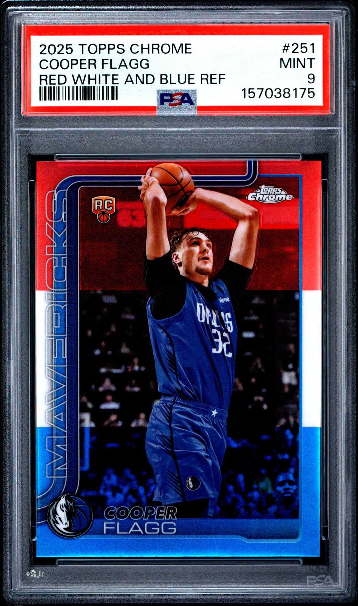 2025 Topps Chrome Cooper Flagg #251 (Red White And Blue Ref) Mint 9 front