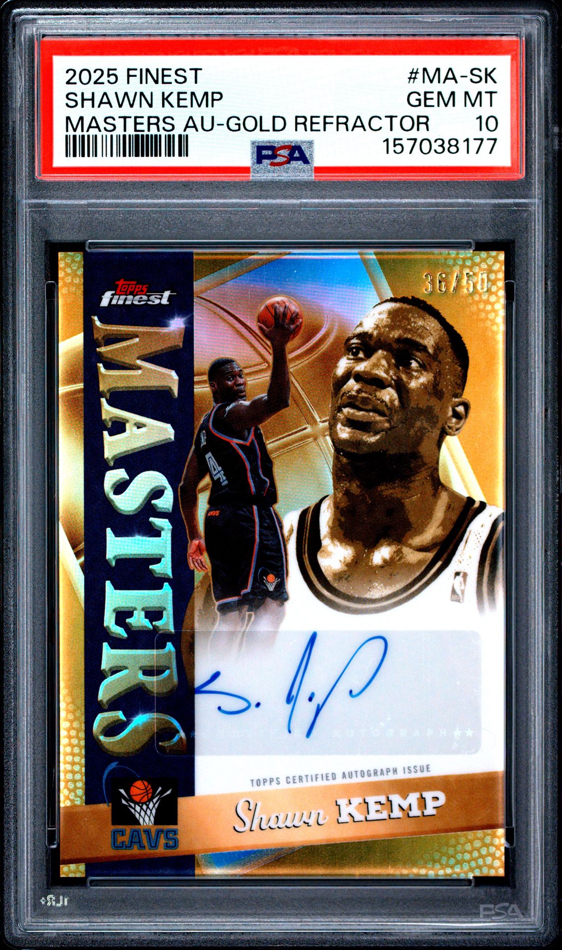 2025 Topps Finest Masters Autographs Shawn Kemp #Ma-Sk (Masters Au-Gold Refractor) Gem Mt 10 front view - PSA graded GEM MT 10