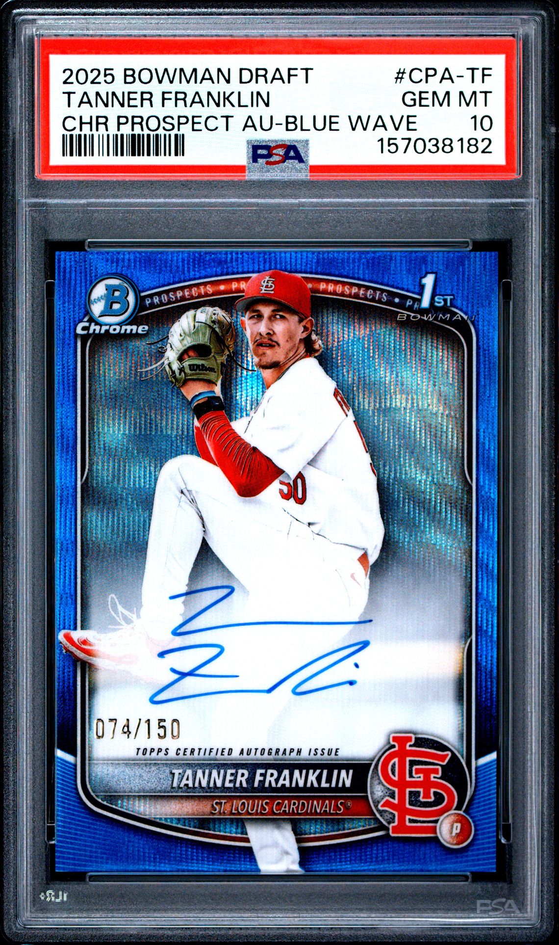 2025 Bowman Draft Chrome Prospect Autographs Tanner Franklin #Cpa-Tf (Chr Prospect Au-Blue Wave) Gem Mt 10 front