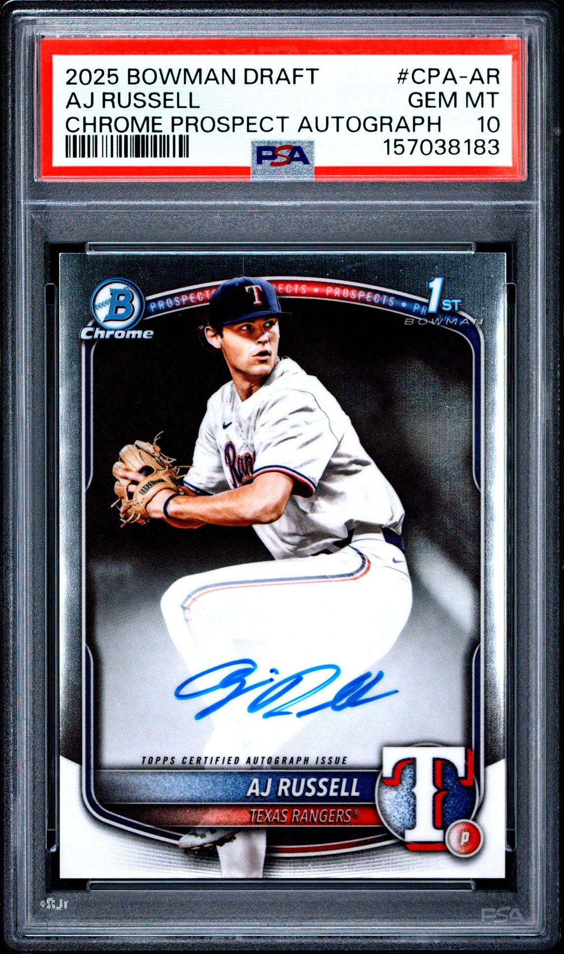 2025 Bowman Draft Chrome Prospect Autographs Aj Russell #Cpa-Ar Gem Mt 10 front