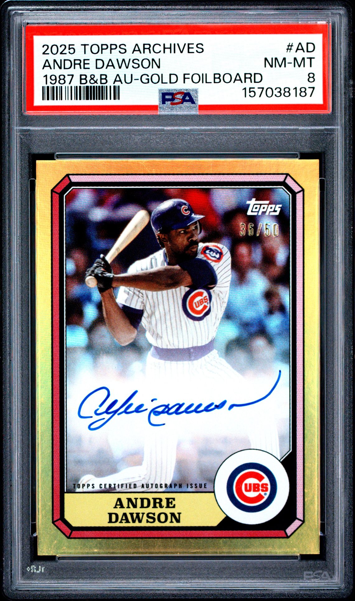 2025 Topps Archives 1987 Boardwalk And Baseball Autographs Andre Dawson #Ad (1987 B&B Au-Gold Foilboard) Nm-Mt 8 front