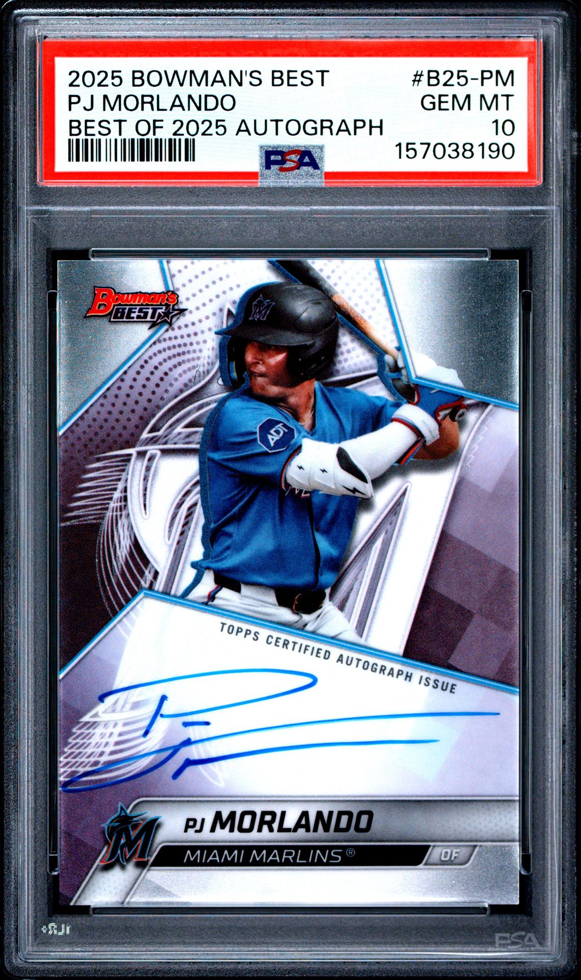 2025 Bowman's Best Best Of 2025 Autographs Pj Morlando #B25-Pm Gem Mt 10 front view - PSA graded GEM MT 10