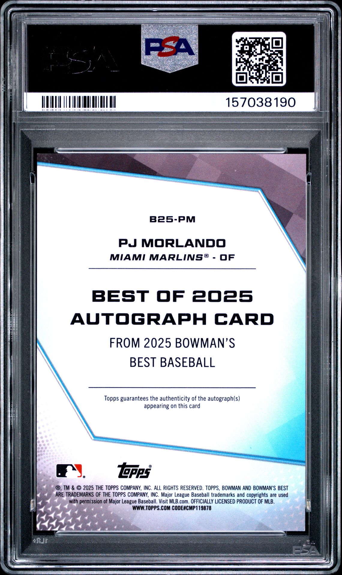 2025 Bowman's Best Best Of 2025 Autographs Pj Morlando #B25-Pm Gem Mt 10 back view - PSA certificate #157038190
