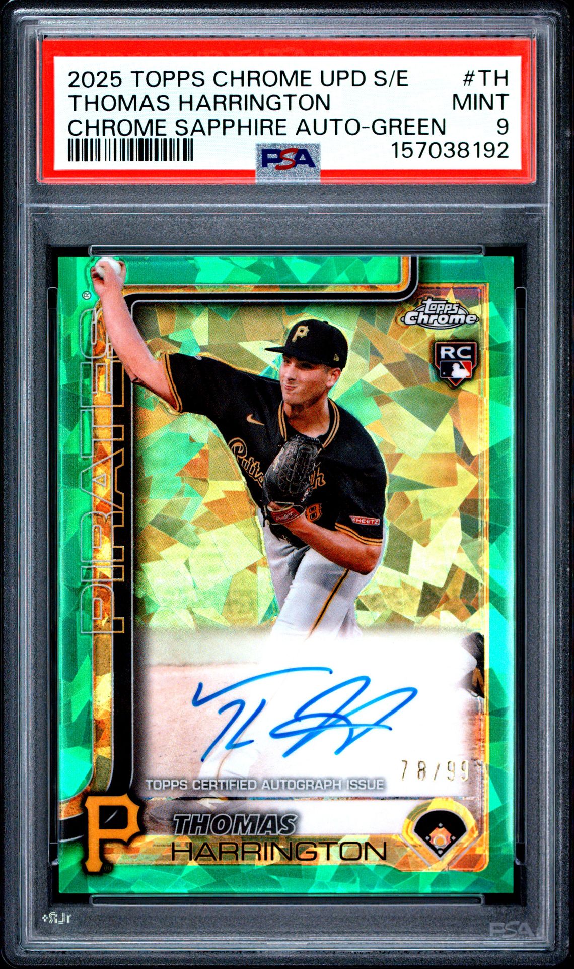 2025 Topps Chrome Sapphire Update Series Topps Chrome Sapphire Autographs Thomas Harrington #Th (Chrome Sapphire Auto-Green) Mint 9 front