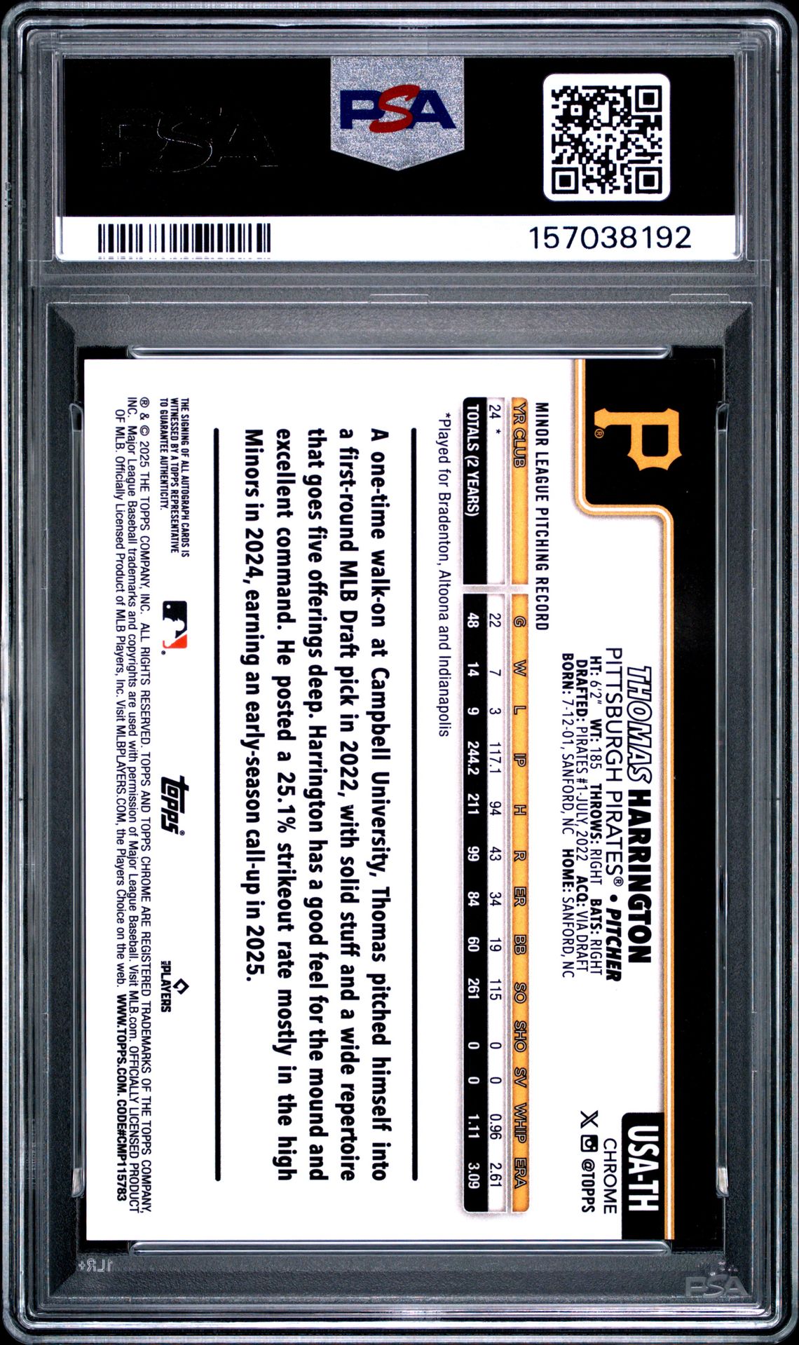 2025 Topps Chrome Sapphire Update Series Topps Chrome Sapphire Autographs Thomas Harrington #Th (Chrome Sapphire Auto-Green) Mint 9 back