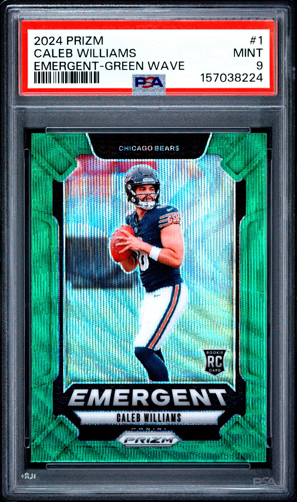 2024 Panini Prizm Emergent Caleb Williams #1 (Emergent-Green Wave) Mint 9 front