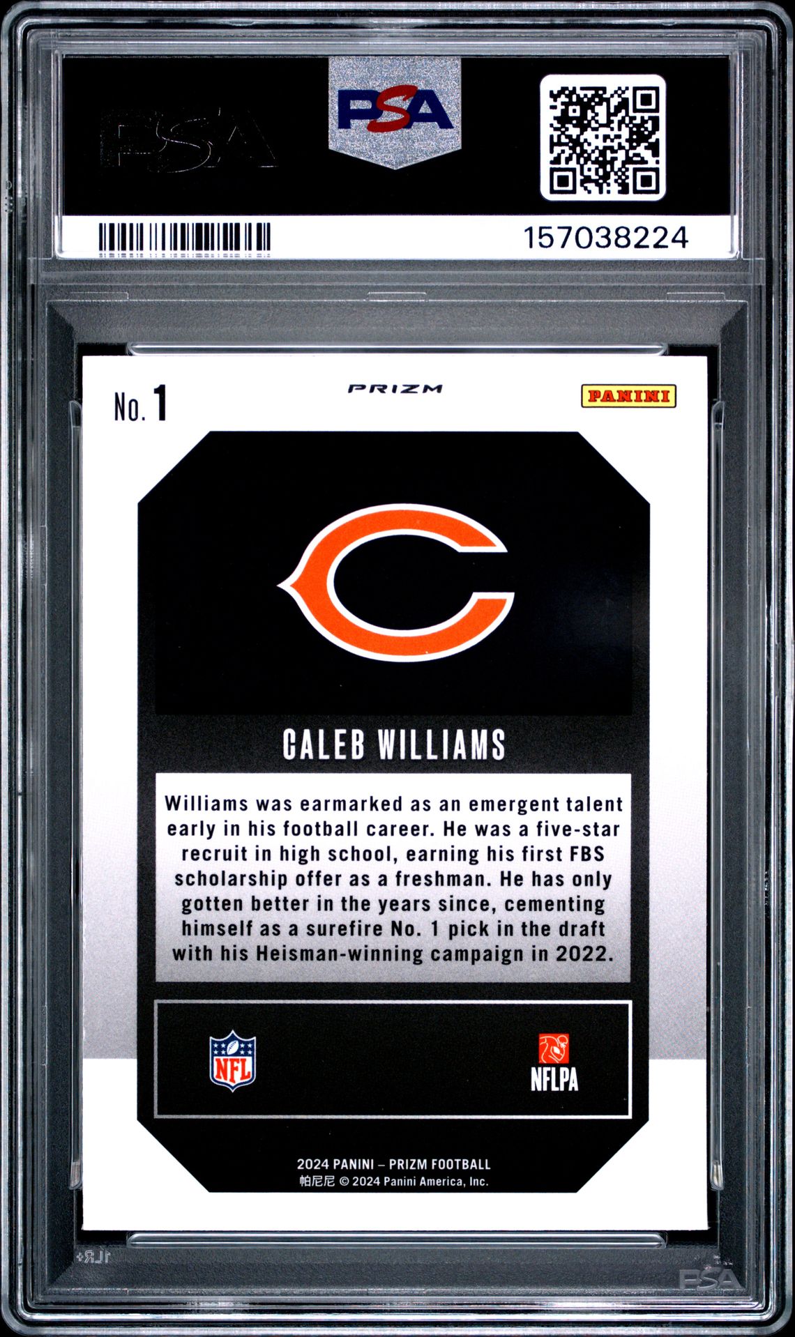 2024 Panini Prizm Emergent Caleb Williams #1 (Emergent-Green Wave) Mint 9 back