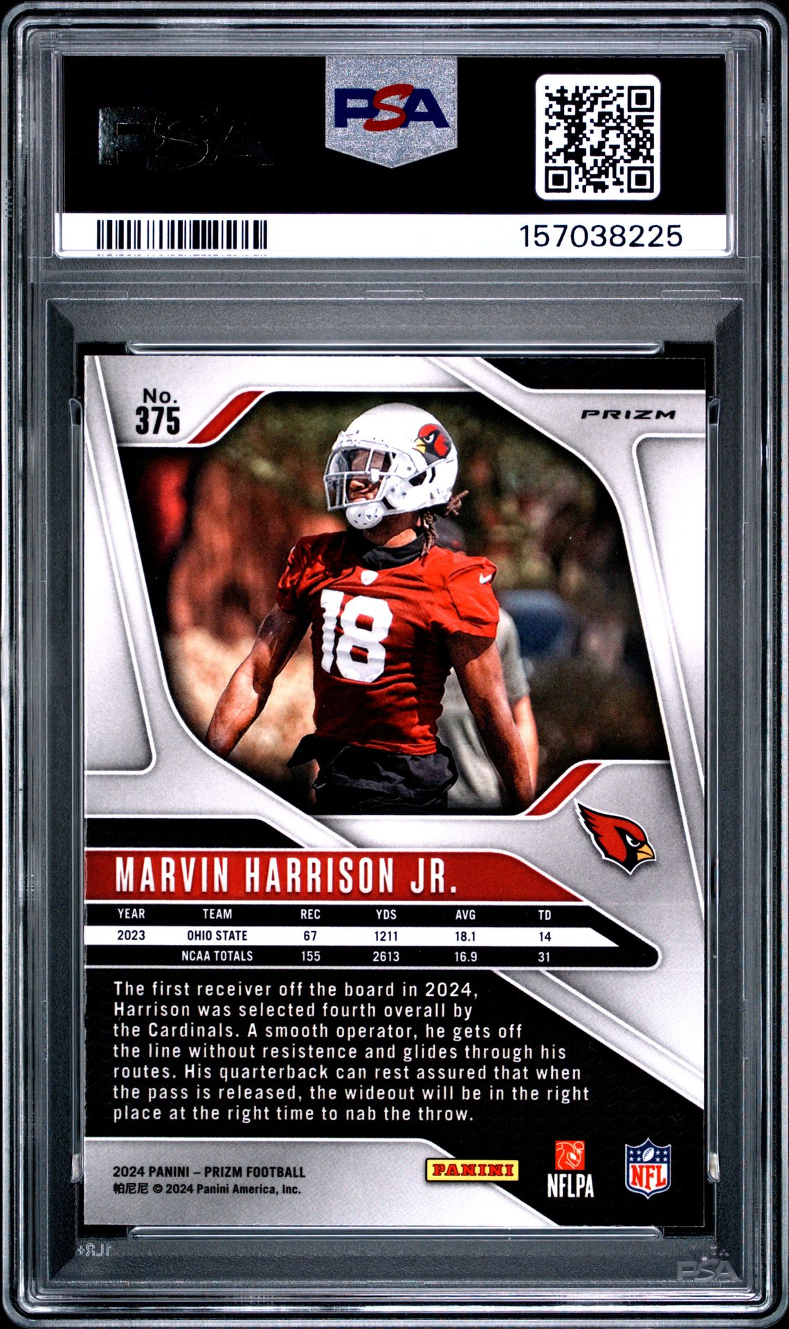 2024 Panini Prizm Marvin Harrison Jr. #375 (Silver Prizm) Mint 9 back