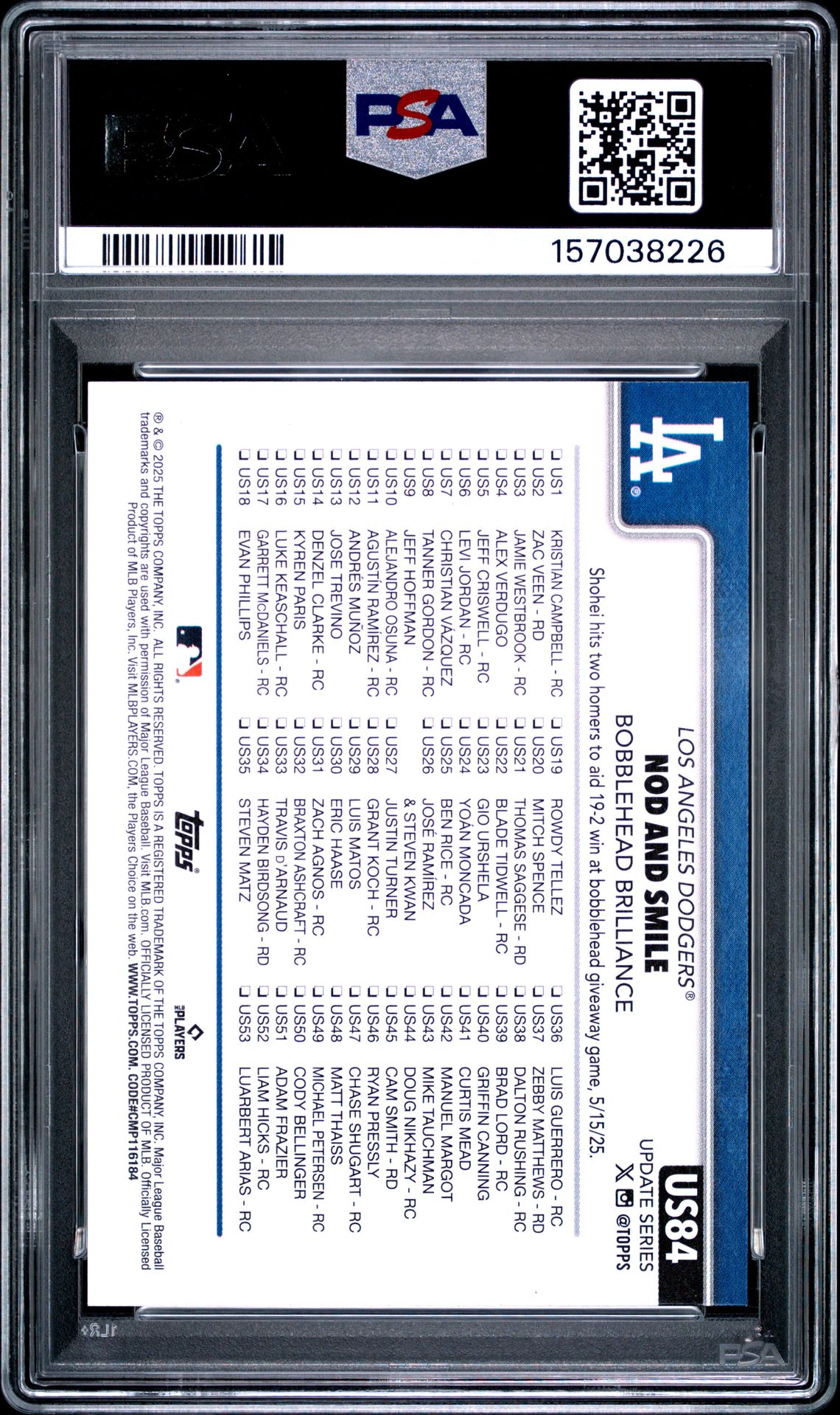 2025 Topps Update Shohei Ohtani #84 (Pink Diamante) Gem Mt 10 back