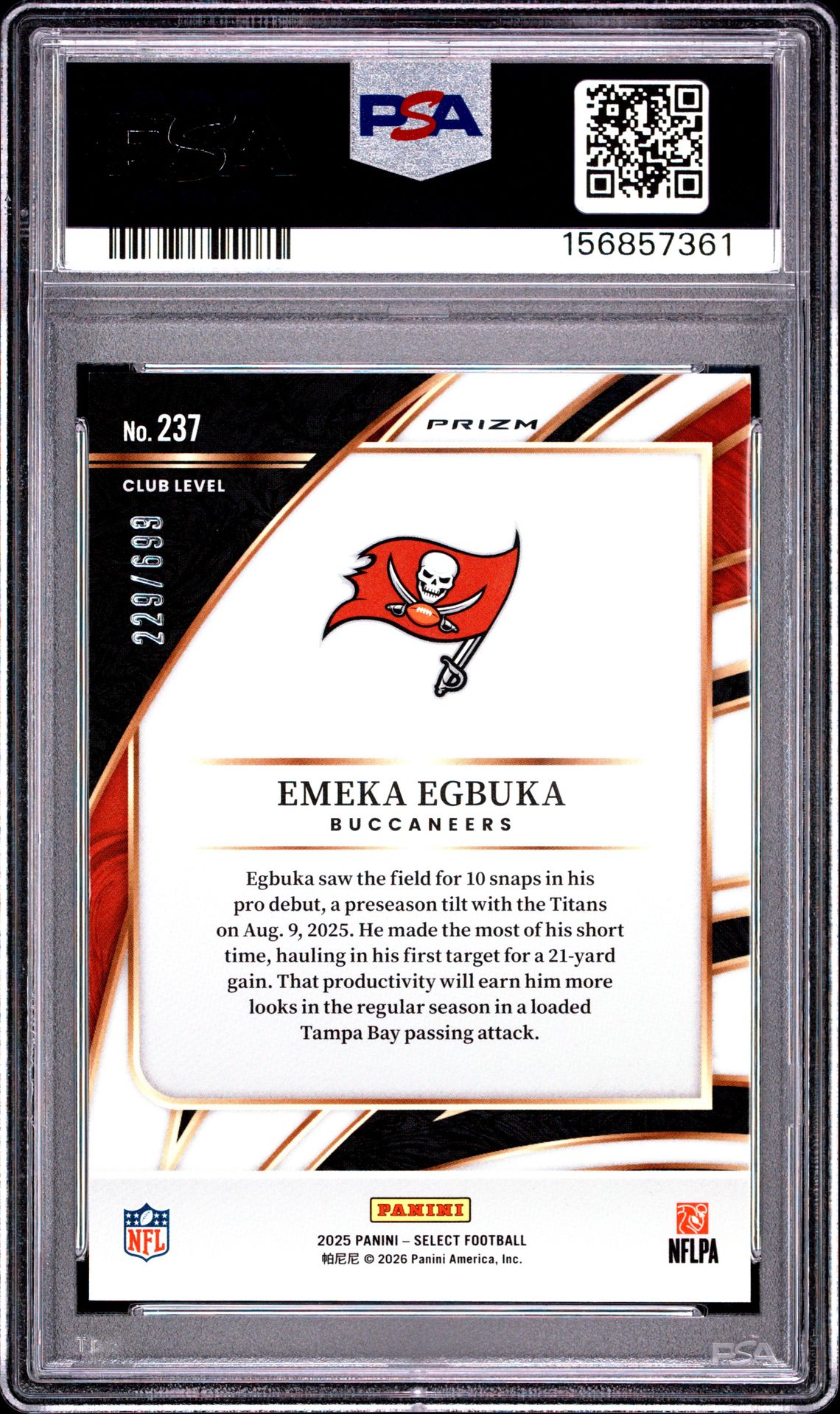 2025 Panini Select Emeka Egbuka #237 (Purple Shock) Nm-Mt 8 back