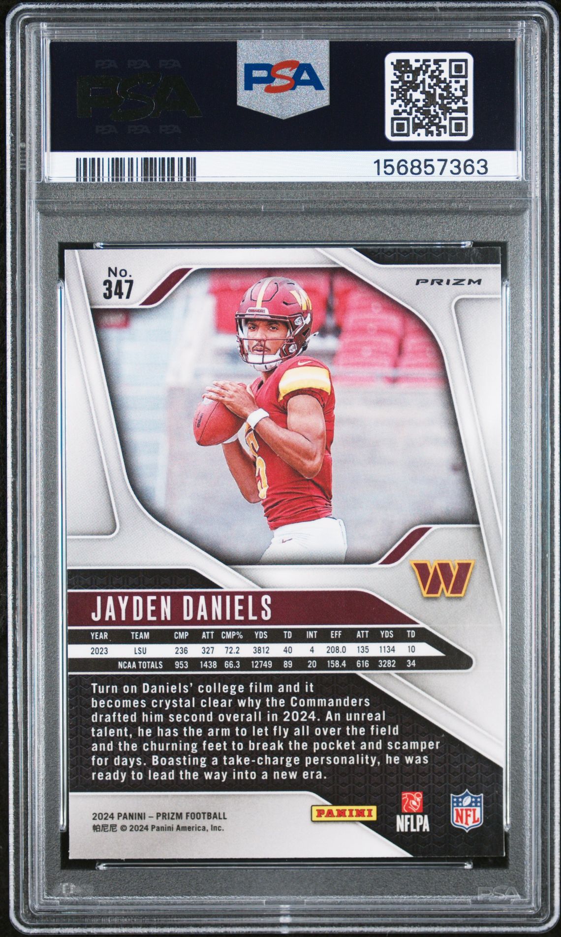 2024 Panini Prizm Jayden Daniels #347 (Green Wave) Mint 9 back