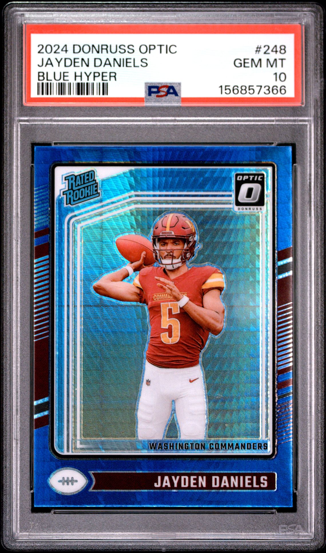 2024 PANINI DONRUSS OPTIC JAYDEN DANIELS BLUE HYPER 248 GEM MT 10 front