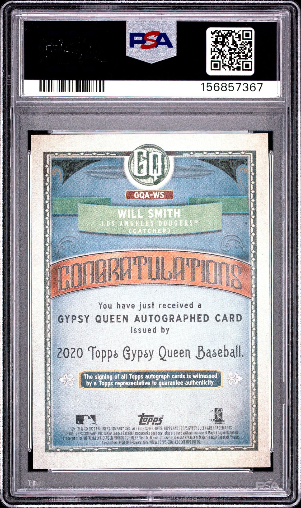2020 Topps Gypsy Queen Autographs Will Smith #Ws (Autographs) Mint 9 back