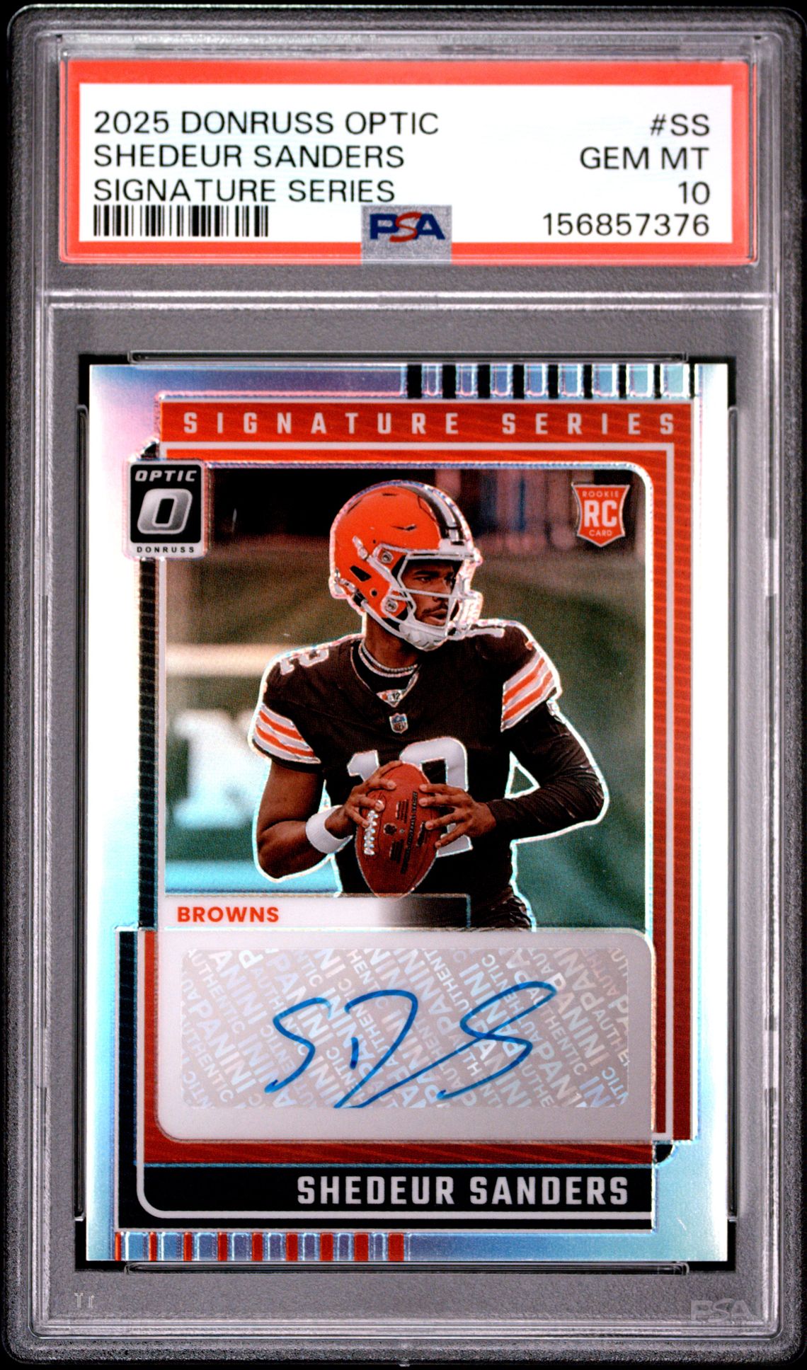 2025 Panini Donruss Optic Signature Series Shedeur Sanders #Ss Gem Mt 10 front view - PSA graded GEM MT 10