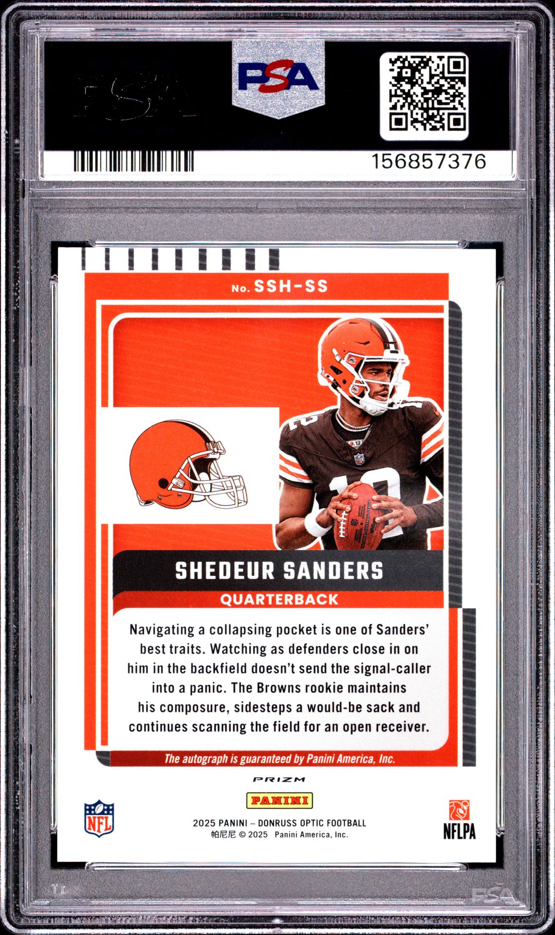 2025 Panini Donruss Optic Signature Series Shedeur Sanders #Ss Gem Mt 10 back view - PSA certificate #156857376