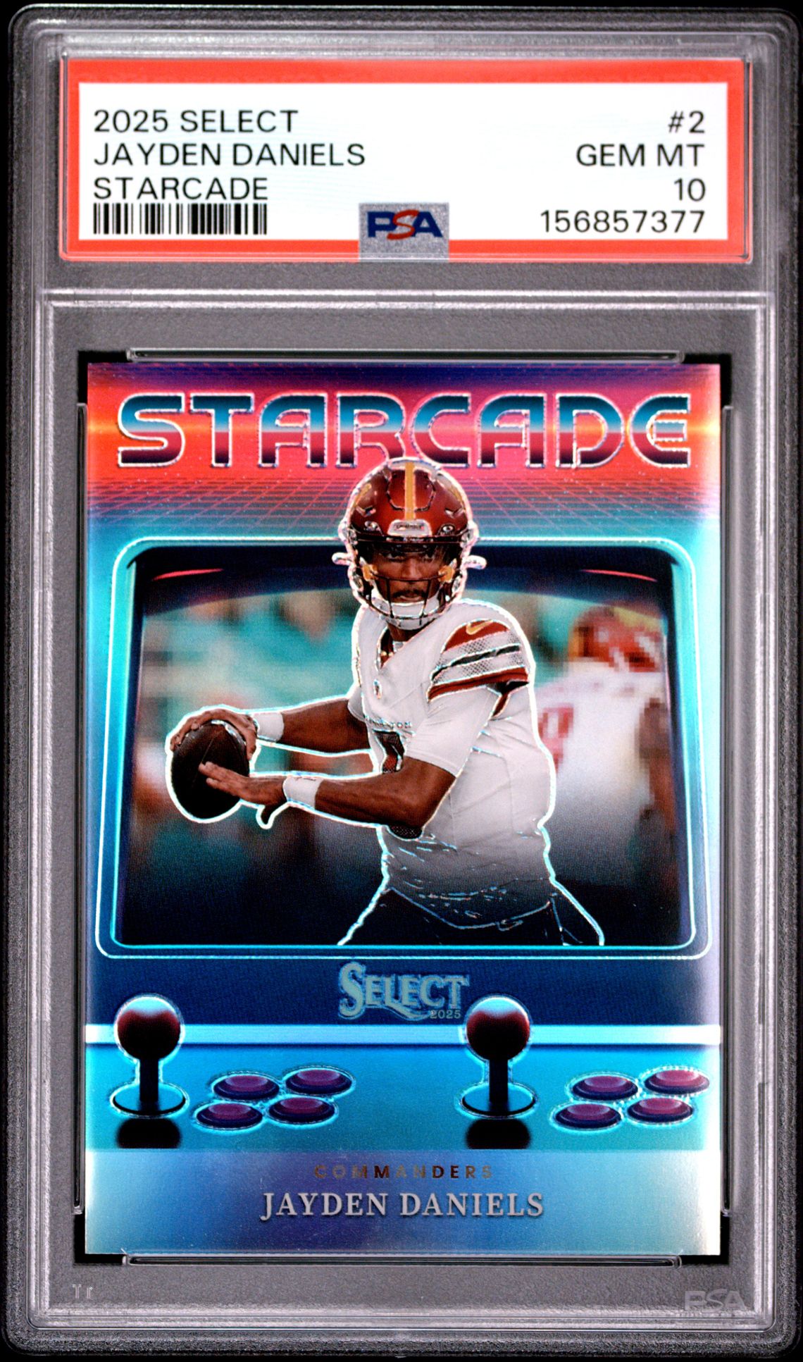 2025 Panini Select Starcade Jayden Daniels #2 Gem Mt 10 front view - PSA graded GEM MT 10