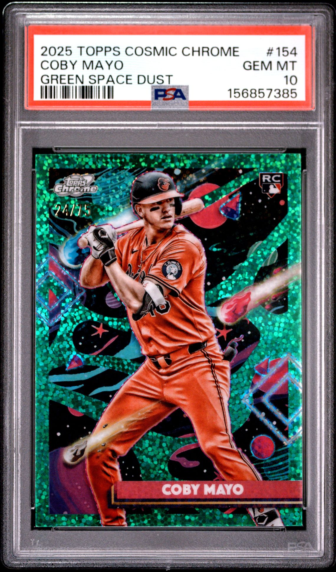 2025 Topps Cosmic Chrome Coby Mayo #154 (Green Space Dust) Gem Mt 10 front view - PSA graded GEM MT 10