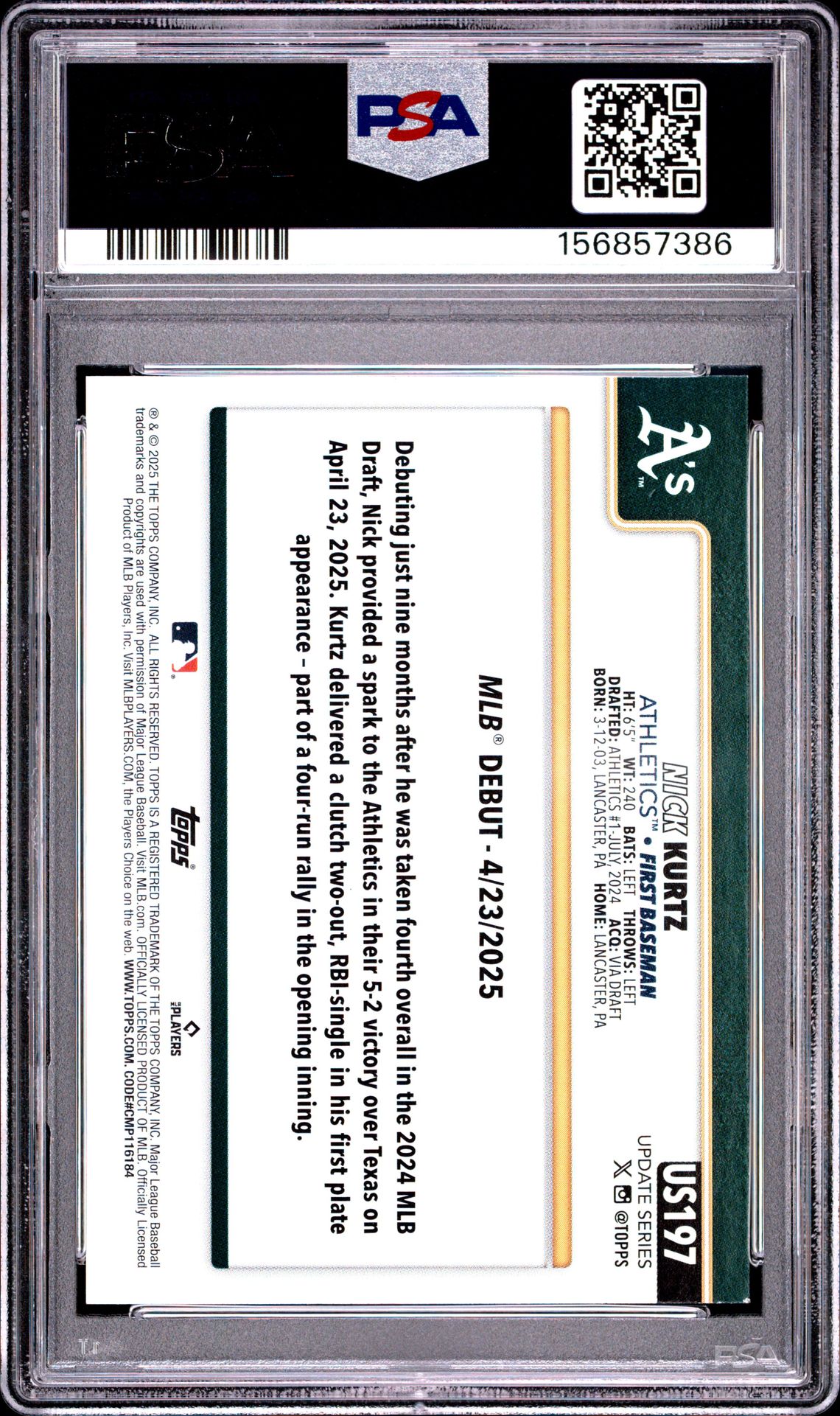 2025 Topps Update Nick Kurtz #197 (Holo Foil) Nm-Mt 8 back