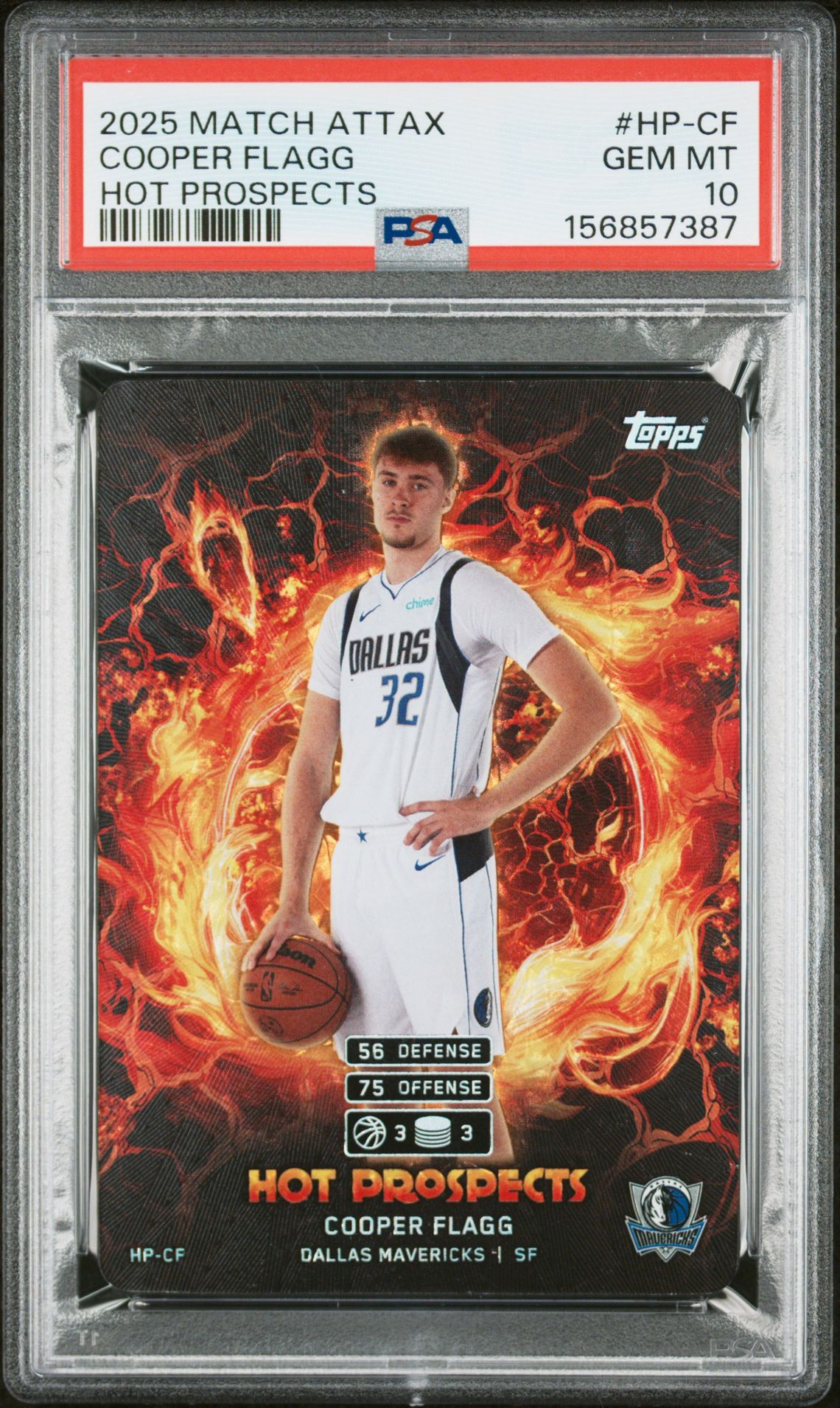 2025 Topps Match Attax Hot Prospects Cooper Flagg #Hp-Cf Gem Mt 10 front view - PSA graded GEM MT 10
