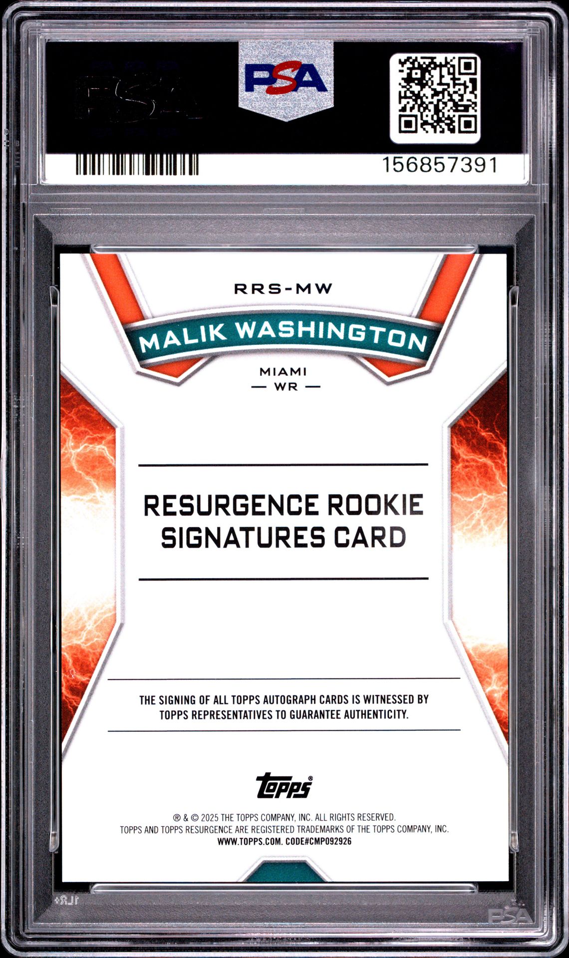 2024 Topps Resurgence Resurgence Rookie Signatures Malik Washington #Rrsmw (Resurgence Rookie Signature) Gem Mt 10 back