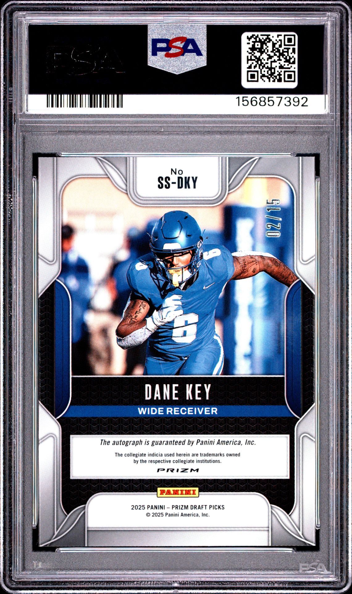 2025 Panini Prizm Draft Picks Sensational Signatures Dane Key #Ss-Dky (Sens Sig-Neon Pink Pulsar) Gem Mt 10 back
