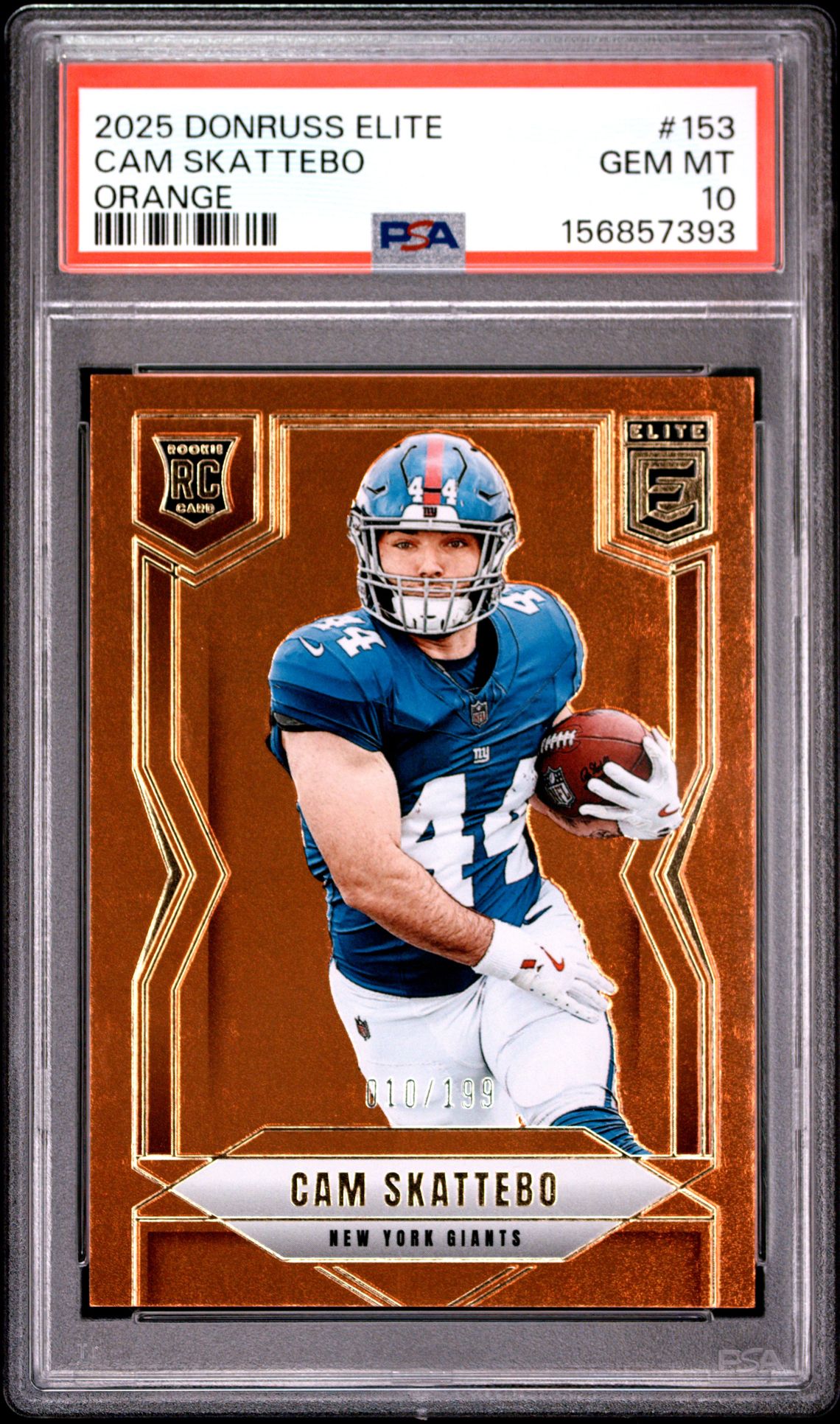 2025 Panini Donruss Elite Cam Skattebo #153 (Orange) Gem Mt 10 front