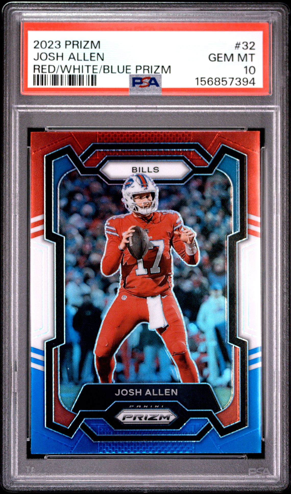 2023 PANINI PRIZM JOSH ALLEN RED/WHITE/BLUE PRIZM 32 GEM MT 10 front