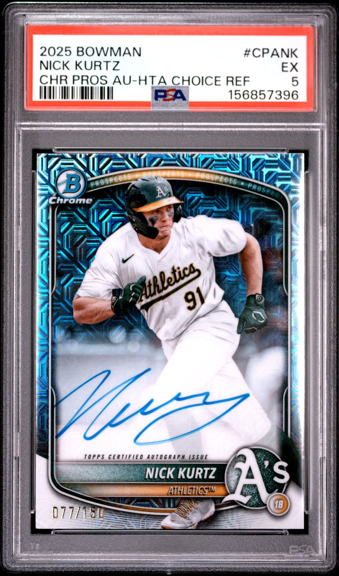 2025 Bowman Chrome Prospect Autographs Nick Kurtz #Cpank (Chr Pros Au-Hta Choice Ref) Ex 5 front