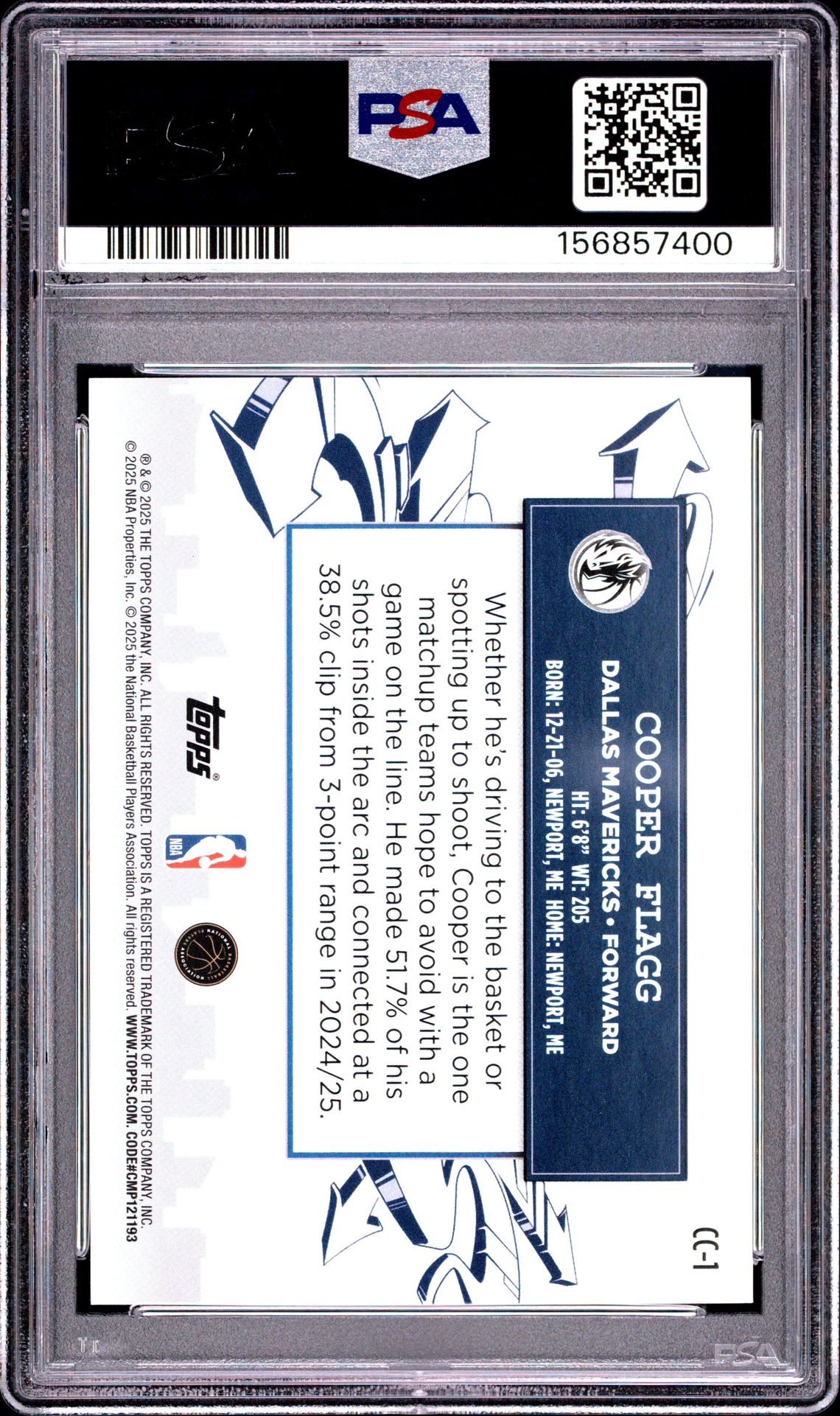 2025 Topps Clutch City Prospects Cooper Flagg #Cc-1 Mint 9 back
