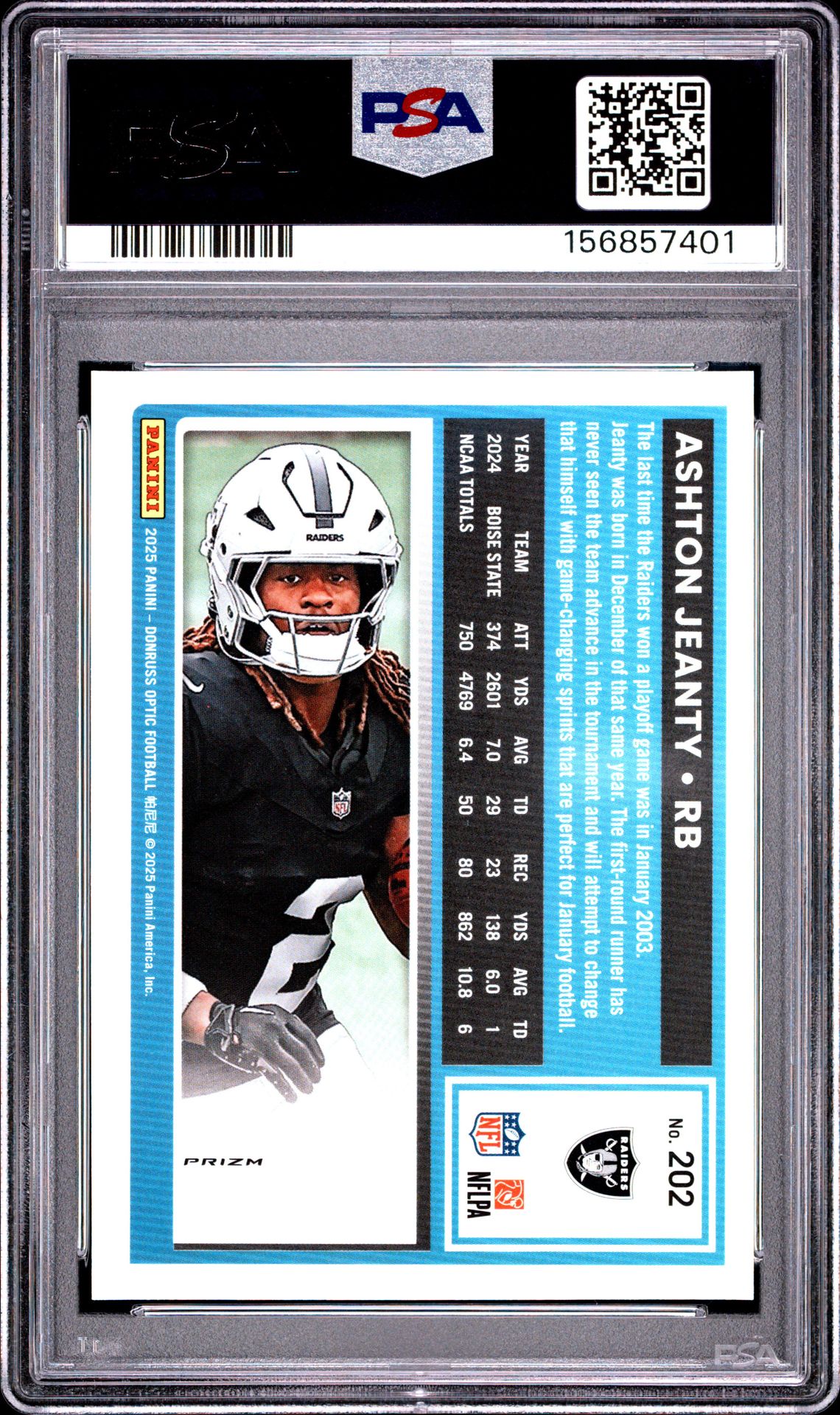 2025 Panini Donruss Optic Ashton Jeanty #202 (Purple Shock) Mint 9 back