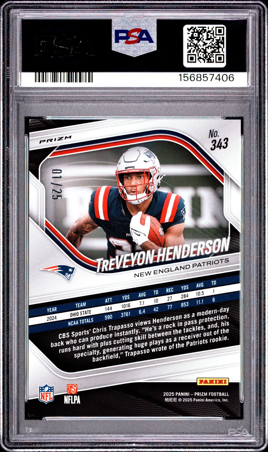 2025 Panini Prizm Treveyon Henderson #343 (Navy Camo) Mint 9 back