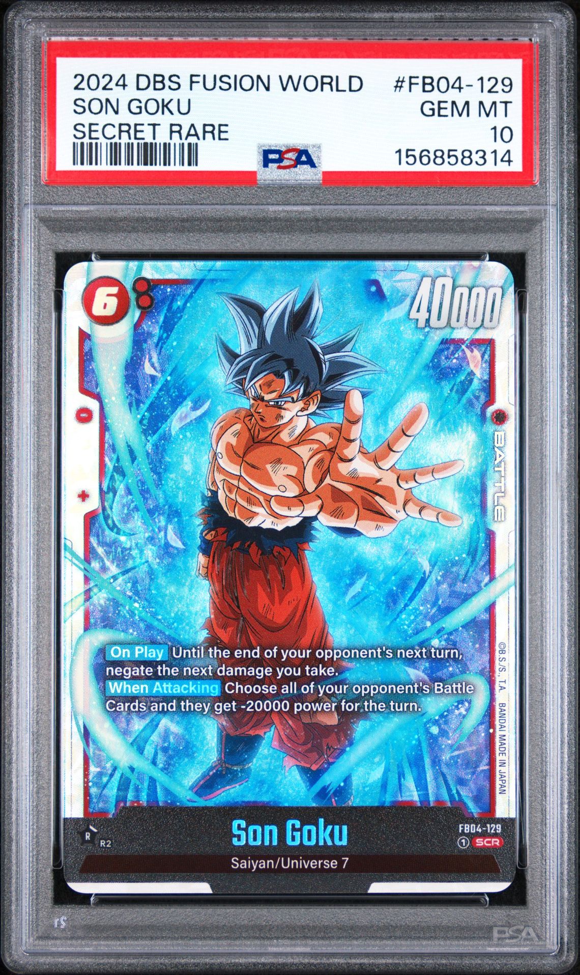 2024 Dragon Ball Super Card Game Fusion World Ultra Limit Son Goku #Fb04-129 (Secret Rare) Gem Mt 10 front view - PSA graded GEM MT 10
