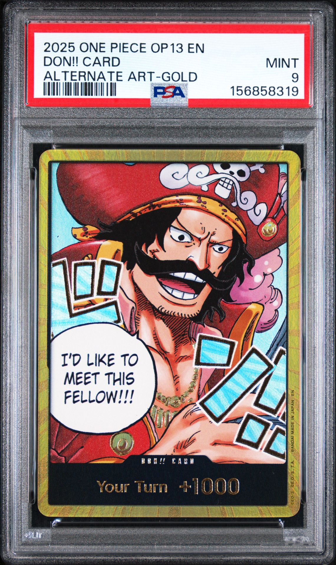 2025 One Piece Op13-Carrying On His Will Don!! Card (Alternate Art-Gold) Mint 9 front