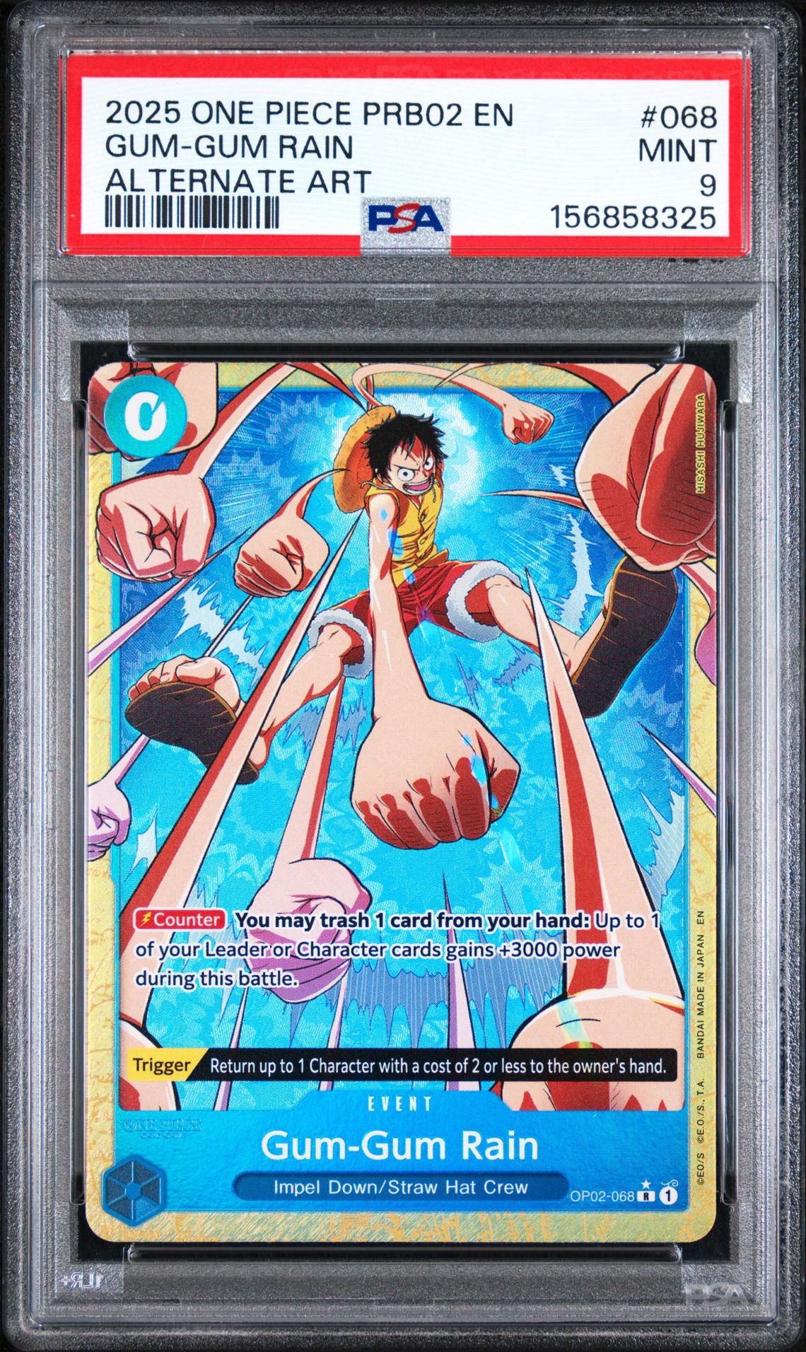 2025 One Piece Prb02-Premium Booster -One Piece Card The Best- Vol.2 Gum-Gum Rain #068 (Alternate Art) Mint 9 front