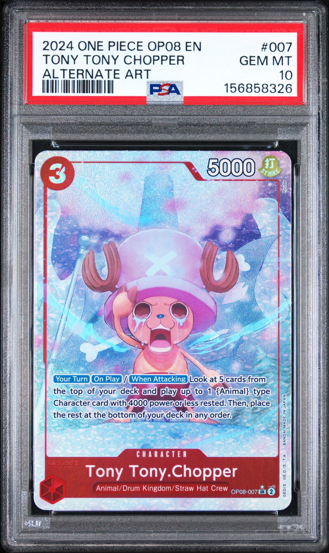 2024 One Piece Op08-Two Legends Tony Tony Chopper #007 (Alternate Art) Gem Mt 10 front view - PSA graded GEM MT 10