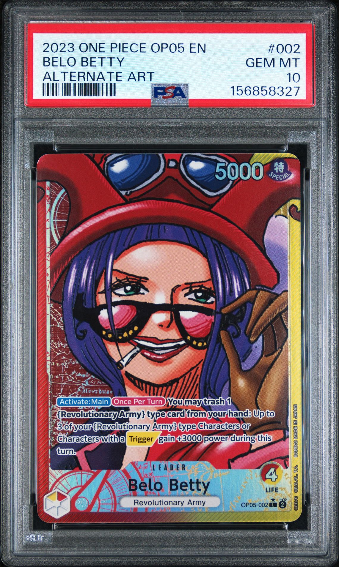 2023 One Piece Op05-Awakening Of The New Era Belo Betty #002 (Alternate Art) Gem Mt 10 front view - PSA graded GEM MT 10