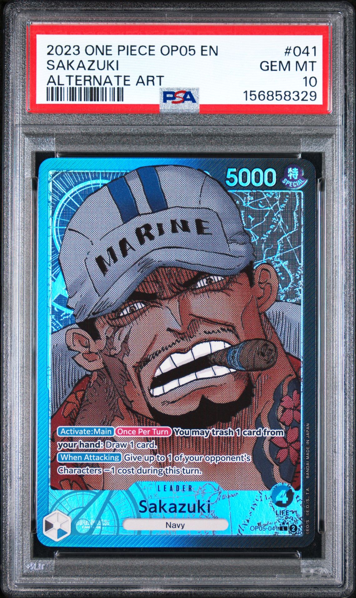 2023 One Piece Op05-Awakening Of The New Era Sakazuki #041 (Alternate Art) Gem Mt 10 front view - PSA graded GEM MT 10